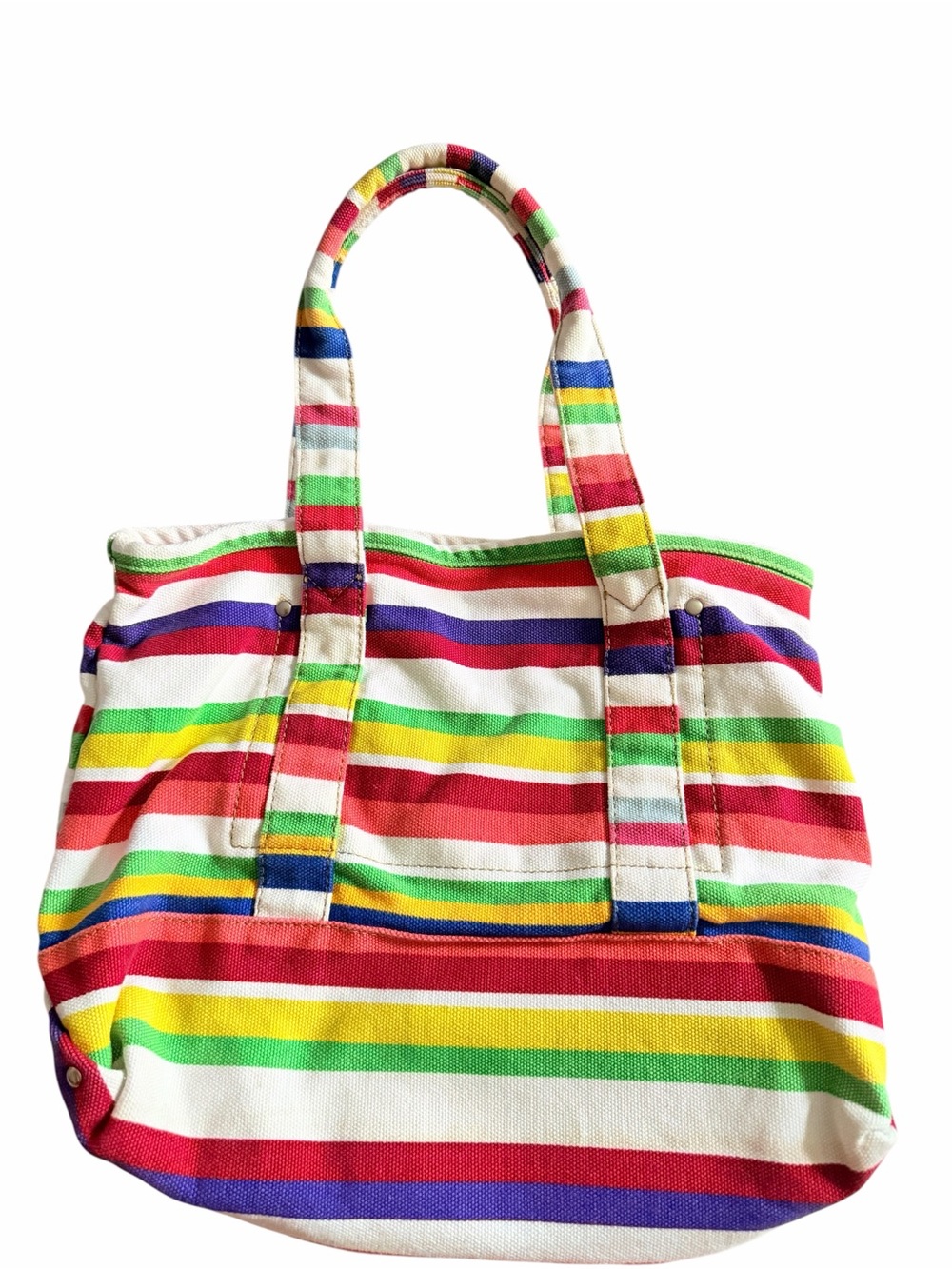 J.Crew Rainbow Stripe Canvas Tote Bag Multicolor Cotton Beach Market Shopper